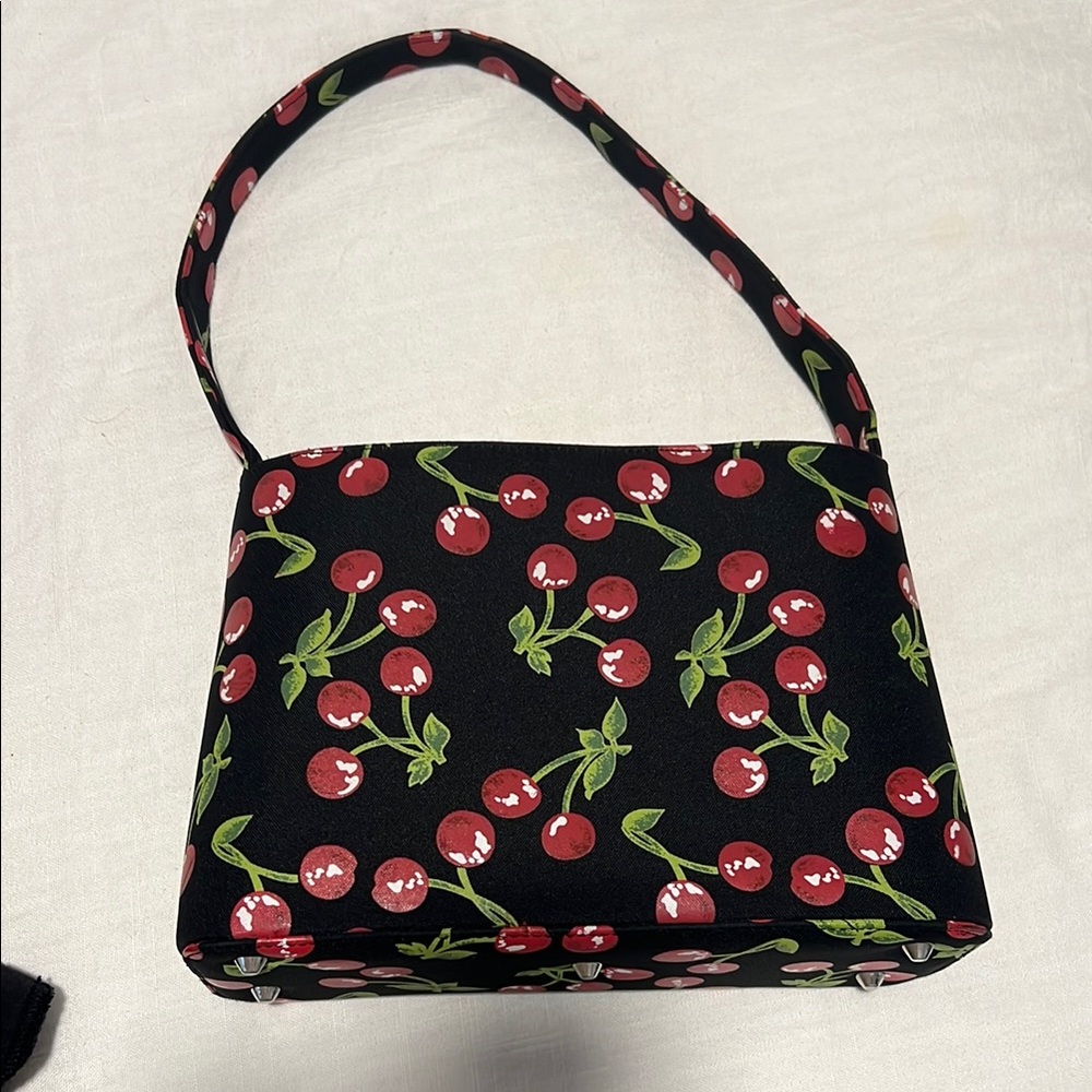 Cherry Print Black Handbag
